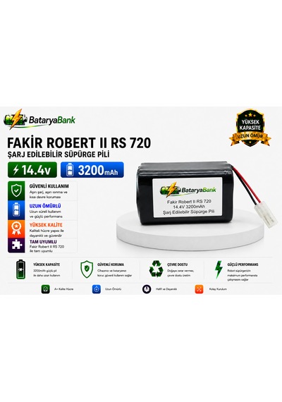 Bataryabank Fakir Robert II RS 720 Uyumlu Şarj Edilebilir Süpürge Pili 14.4v 3200mah Li-ion Batarya