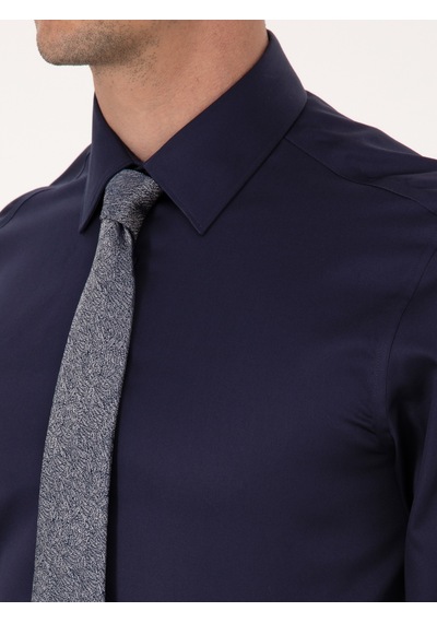 Cacharel Lacivert Slim Fit %100 Pamuk Non Iron Kolay Ütülenebilir Klasik Gömlek