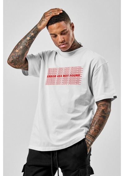 Oversize Error Baskılı Beyaz Tshirt Nrage66 Beyaz