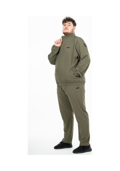 Maraton Sportswear Büyük Beden Erkek Dik Yaka Reglan Kol Basic Haki Eşofman Takımı 21854-Haki