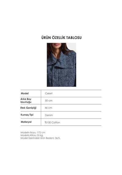 Kadın Mavi 9w6-197 Crop Kruvaze Özel Kumaş Tasarım Denim Ceket