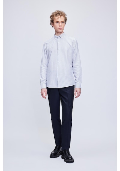 Hatemoğlu Siyah Comfort Fit Çizgili Pamuklu Düğmeli Yaka Uzun Kollu Casual Gömlek 24d19etc0001 102 Siyah