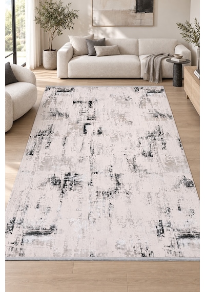 Zarya Krem Gri Desenli Salon Oturma Odası Koridor Halısı Robot Süpürge Uyumlu Kolay Temizlenebilir Polyester Hali Krem/gri