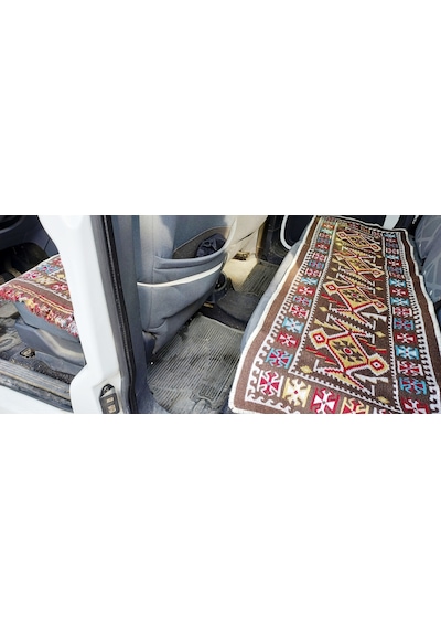 Pratik Oto Koltuk Kilim Seti 3 Parça Makine Dokuma Akrilik & Polyester Saçaklı - Kahverengi