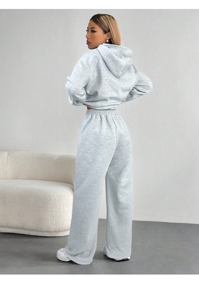 Macklin Unisex Kadın Erkek Healty For Baskılı Oversize 3 İplik Kapüşonlu Sweatshirt Ve Baggy Eşofman Altı Gri Melanj