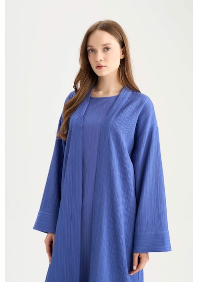 Defacto 	Relax Fit Şal Yaka Krinkıl Kumaş Uzun Kimono E1816AX25SP Mavi