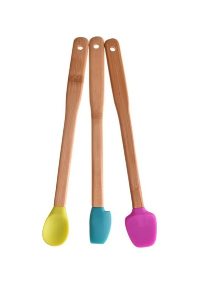 3'lü Bambu Mutfak Spatula Seti Uzun Ahşap Çok Renkli Diğer