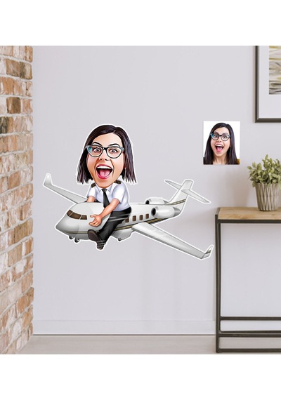 Kişiye Özel Bayan Kaptan Pilot Karikatürlü Duvar Sticker 50X70Cm