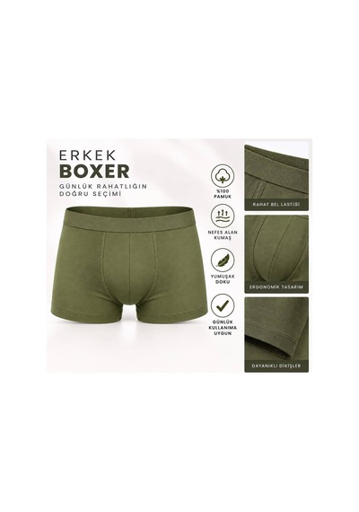 Recossa Askeri Boxer Seti Acemi Bedelli Asker Çamaşırı 6'lı Set Asker Yeşili Asker Yeşili