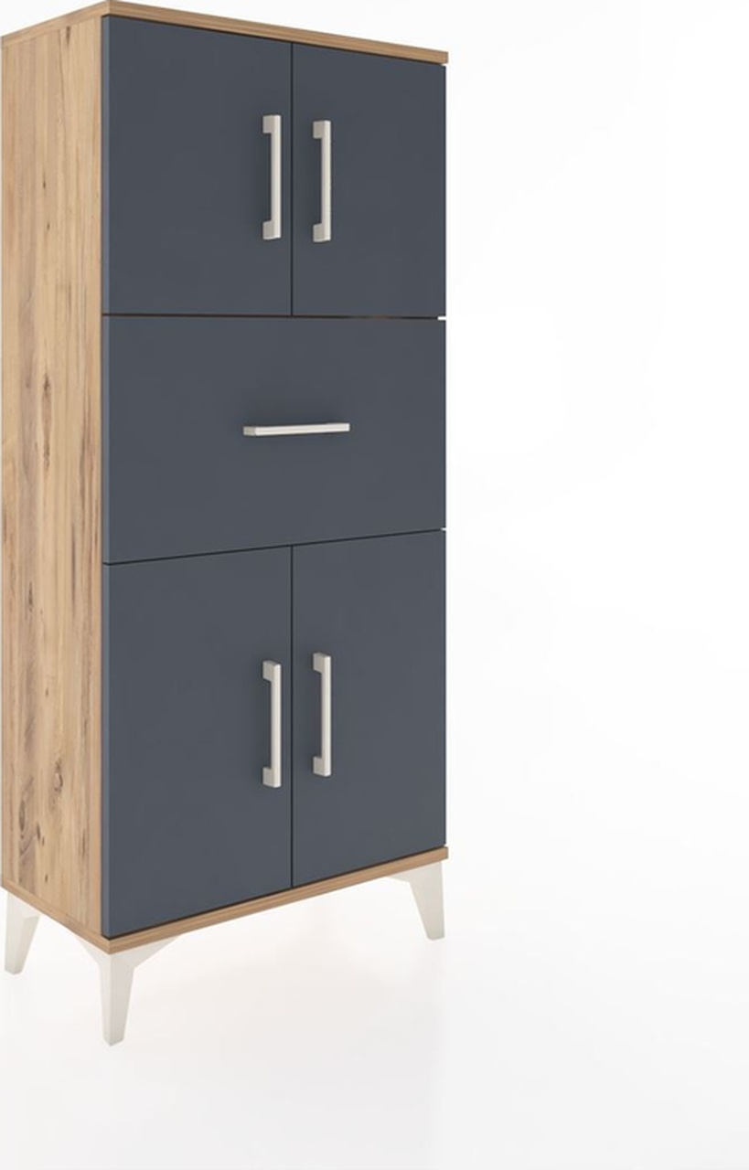 Hyperion Dolap Tek Raflı Tek Çekmeceli 4 Kapaklı 60x44x134 Çam-antrasit Atlas Çam