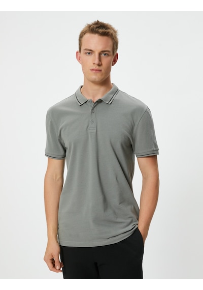 Koton Slim Fit Polo Tişört Kısa Kollu Çizgi Detaylı Pamuklu Gri 4sam10148mk Gri