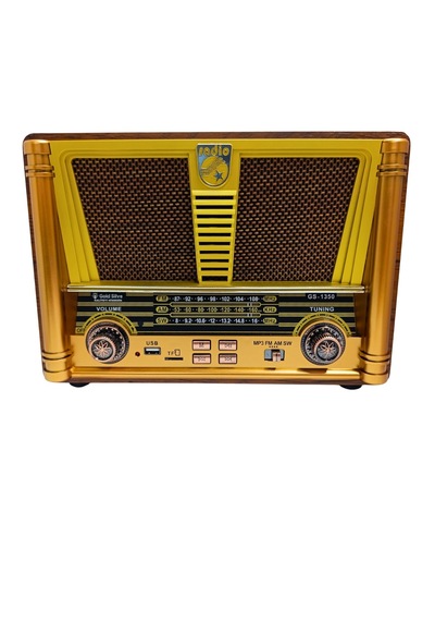 Gold Silver Gs-1350 Retro Ahşap Nostaljik Radyo Şarjlı Bluetooth Hoparlör 3 Bant Fm Am Sw Usb Tf Gold