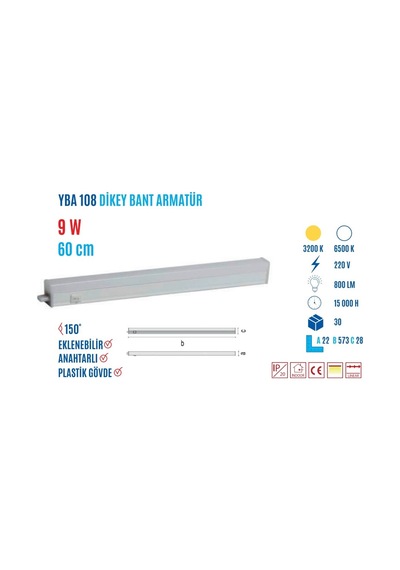 Ycl  Yba-108B  9W  60Cm  Beyaz  Led  Bant  Armatür Beyaz