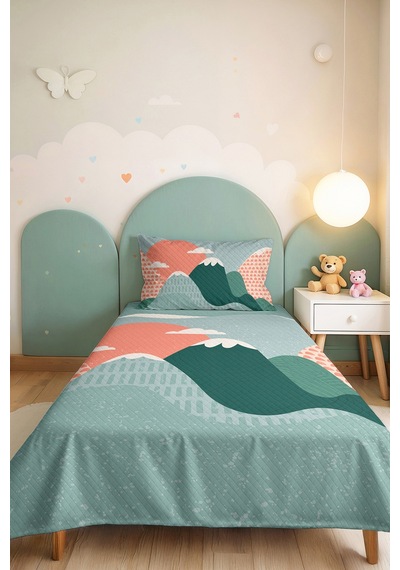 Evimde Bambaşka Dağ Temalı Mint Çocuk Odası Tek Kişilik Pike Takımı-geometrik Somon 160x220 CM Kapitone Yatak Örtüsü Evimde Bambaşka Dağ Temalı Mint Çocuk Odası Tek Kişilik Pike Takımı-geometrik Somon 160x220 CM Kapitone Yatak Örtüsü