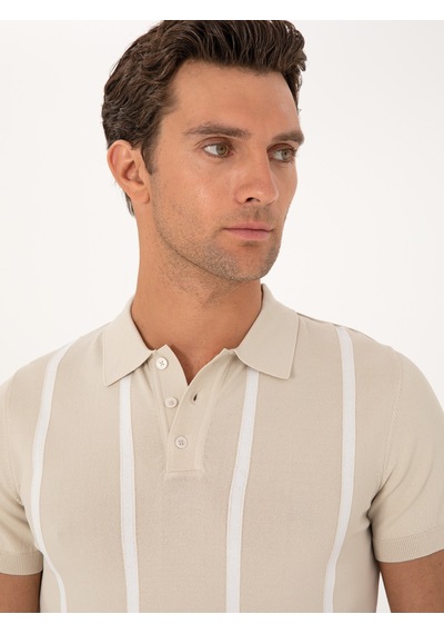 Bej Slim Fit Polo Yaka Triko T-shirt