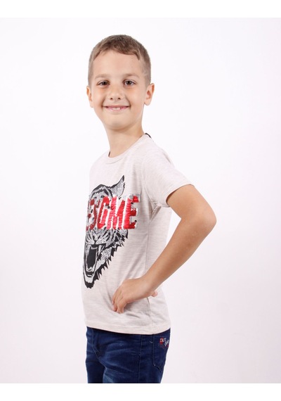 Toontoy Kids Toontoy Erkek Çocuk Baskılı Bisiklet Yaka Kısa Kollu Tişört Bej