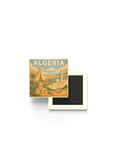 Cezayir - Algeria - Paper Cut Art - Baskılı Buzdolap Magneti Kare - 9x9 Cm