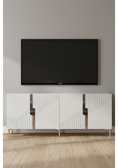 Ka1828bs Evva Konsol Ve Tv Sehpası Beyaz-silver 180cm Altın - Beyaz
