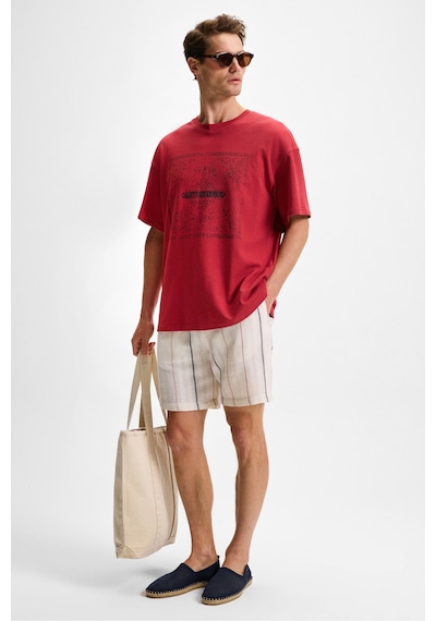 Grimelange TEMPUS Erkek Baskı Detaylı %100 Organik Pamuk Bisiklet Yaka Oversize Fit Bordo T-Shirt