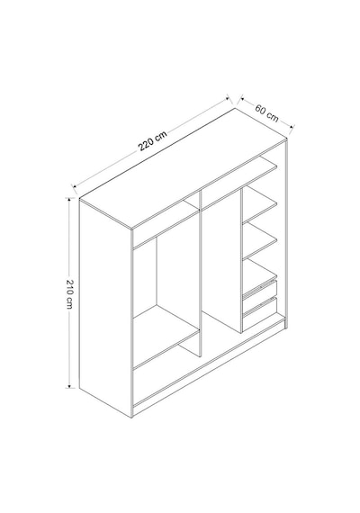 Minarmobilya Minar Kale210Y 2K Sürgülü Dlp 220G Cm - Dore Aynalı Royal Mermer