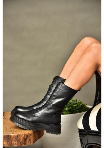 Fox Shoes R555268103 Siyah Hakiki Deri Kadın Postal Bot Siyah-hakiki Deri Siyah