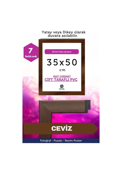 Ceviz-21mm-35x50 Cm Mat Pvc Li Camsız Fotoğraf Puzzle Belge Çerçeve Yatay Dikey Asılabilme. 60563450