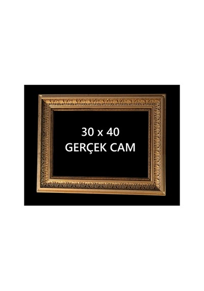 30x40 Poster Resim Evrak Çerçevesi Gerçek Cam Gold İşlemeli Gold
