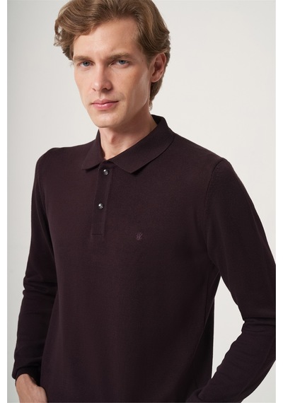 İmza Mor Polo Yaka Uzun Kol Örme Comfort Fit Pamuklu Kazak 1012265150 Açık Mor
