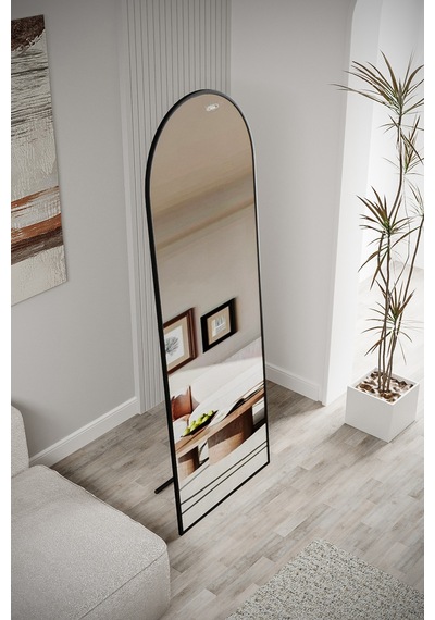 Evdemo Pamir Siyah Metal Çerçeveli Ayaklı Oval Boy Aynası 180x60 Cm Siyah