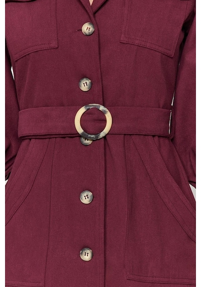 Ersefa Moda Stil Regular Ceket Yaka Mini Boy Kemerli Dokuma Elbise Bordo