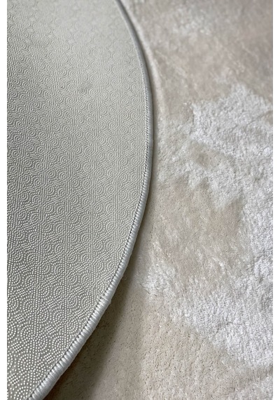 Krem Renkli Yumuşak Yüzeyli Kaydırmaz Yuvarlak Peluş Halı-246 Beyaz