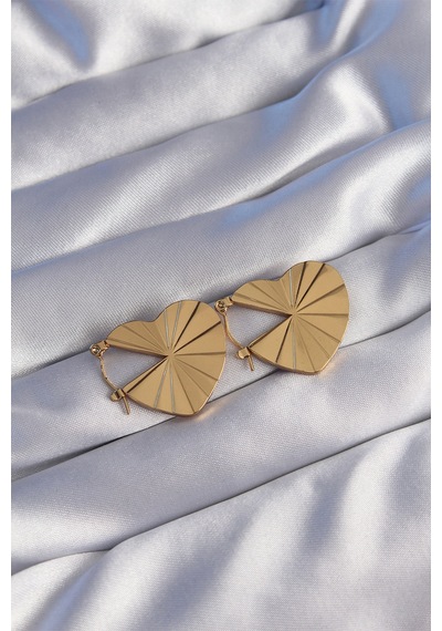 Ezoconcept 316l Çelik Gold Renk Çizgili Plaka Tasarımlı Kalp Küpe Çok Renkli