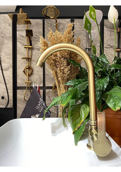 İsaoğlu Yapı Mat Altın Mutfak Bataryası Mat Gold Evye Musluğu Antik Gold Mutfak Bataryası Eskitme Gold
