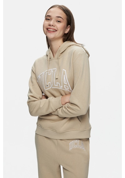 Ucla Rıley Koyu Bej Kapüşonlu Nakışlı Standard Fit Kadın Sweatshirt Koyu Bej