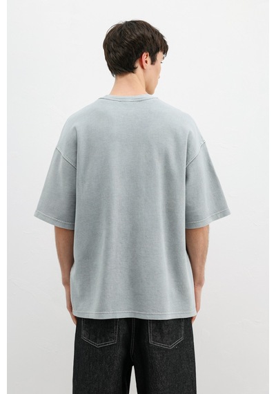 Vamos Oversize Baskılı Tişört V70-148 Gri