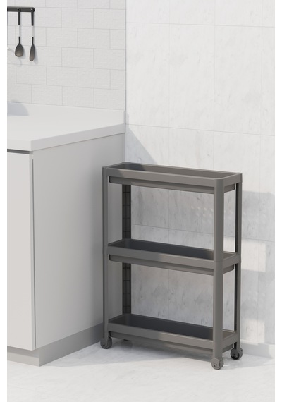 Slim Beyaz Tekerlekli Dikdörtgen 3 Katlı Raf Ünitesi - Banyo Mutfak Düzenleyici Organizer Raf Modern