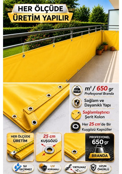 Sarı Renkli Balkon Branda Perdesi - 650 Gr Pvc Polyester - Kuşgözlü Ve Kolon Takviyeli Balkon Demiri Brandası Sarı Sarı Renkli Balkon Branda Perdesi - 650 Gr Pvc Polyester - Kuşgözlü Ve Kolon Takviyeli Balkon Demiri Brandası Sarı