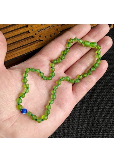 Sertifikalı Mat Yeşil 35 cm Kız Erkek Bebek Diş Kolyesi Çok Renkli