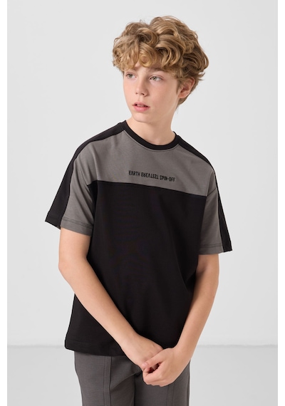 Tommylife Siyah Pamuklu Yumuşak Dokulu Oversize Fit Baskılı Erkek Çocuk T-shirt - 11290 Siyah