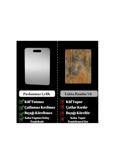 2'li Paslanmaz Çelik Kesme Tahtası Seti Levhası Panosu Kaydırmaz Slikon Ayaklı 24x34cm Ve Çok Renkli