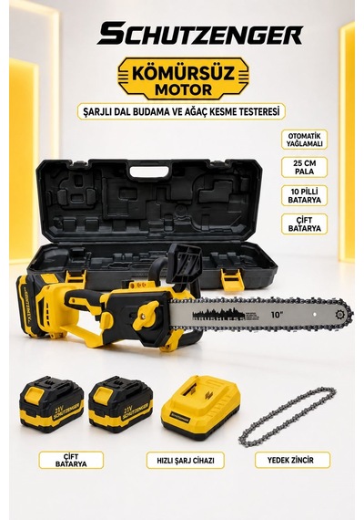 H-981w Kömürsüz Motor Şarjlı Dal Budama Testeresi Odun Kesme Yedek Zinçir Otomatik Yağlamalı Sarı 9