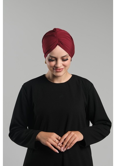 Hürrem Bone Bordo Pratik Hazır Geçmeli Tesettür Bone Sandy Büzgülü Salaş 2119 16 Bordo