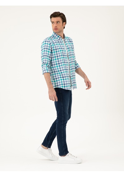 Cacharel Turkuaz Regular Fit %100 Keten Gömlek Yeşil