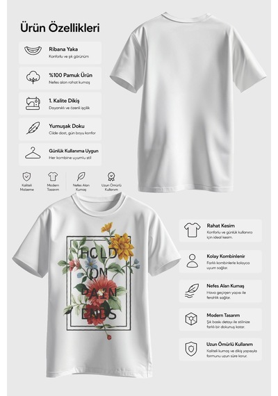 Spoyi Flora Patience Tasarımlı %100 Pamuk Yarım Oversize Beyaz T-lhirt