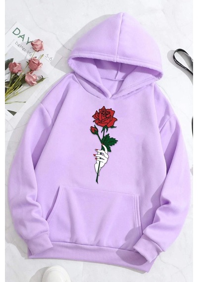 Uyguntarz Unisex Rose Baskılı Sweatshirt Lila