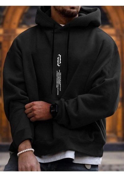 Startmore Siyah Unisex Kadın/erkek Dik Renkli Oversize Kapüşonlu