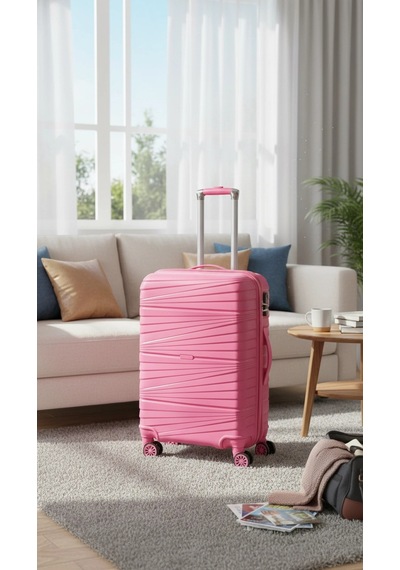 Premium Ultra Dayanıklı Kabin Boy Valiz - Pembe %100 Saf Pp Kırılmaz Çok Renkli