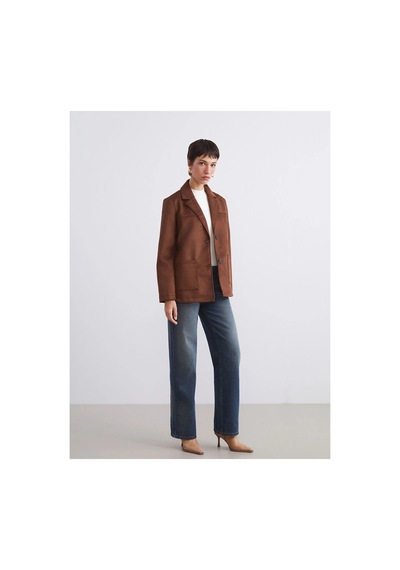 LC Waikiki Peak Yeni Sezon Süet Görünümlü Kadın Blazer Ceket Brown