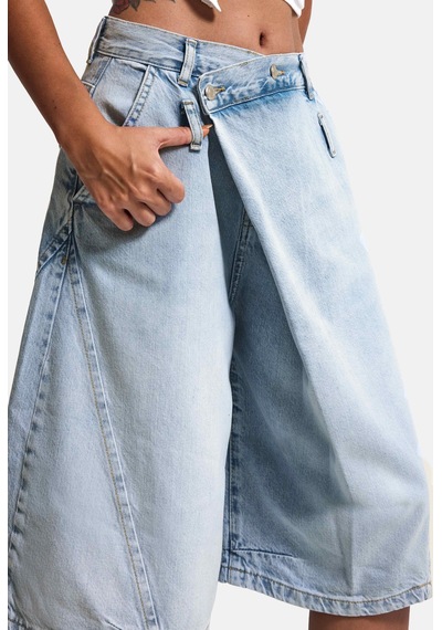 it's basic Kadın Kot Rengi 4s6-3 Süper Baggy Fit Maxi Bermuda Tasarım Denim Jort Çok Renkli