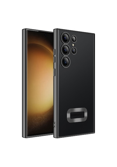 Noktaks - Galaxy Uyumlu S23 Ultra Uyumlu - Kılıf Kamera Korumalı Logo Gösteren Omega Kapak - Siyah - T26473 Siyah